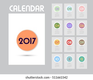 calendar 2017 with numbers, week starts sunday