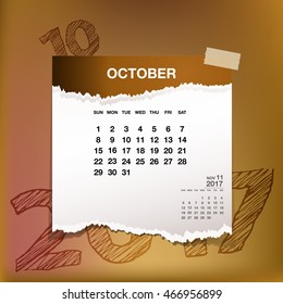 Calendar 2017 October vintage paper on abstract background