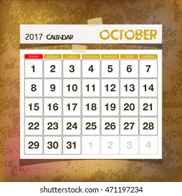 Calendar 2017 October vintage paper on grunge background