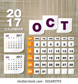 Calendar 2017 October vintage paper on grunge background
