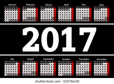 Calendar for 2017 on black background. Vector EPS10.