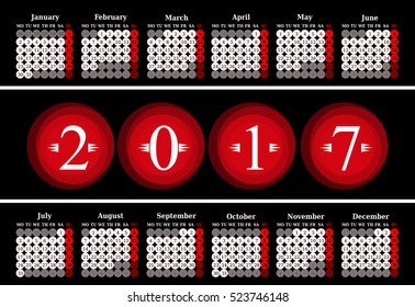 Calendar for 2017 on black background. Vector EPS10.