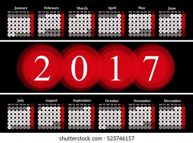 Calendar for 2017 on black background. Vector EPS10.