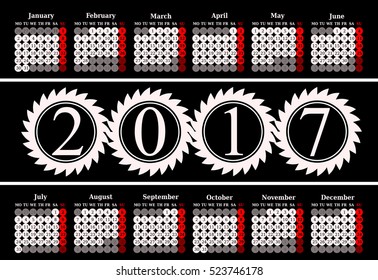 Calendar for 2017 on black background. Vector EPS10.