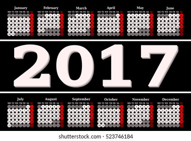 Calendar for 2017 on black background. Vector EPS10.