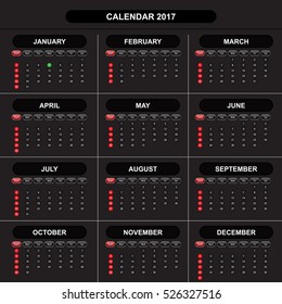 Calendar 2017 on black background vector object