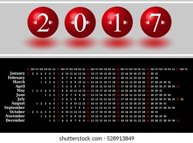 Calendar for 2017 on black background. Vector EPS10.