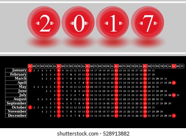 Calendar for 2017 on black background. Vector EPS10.