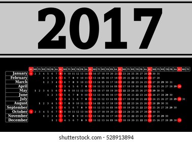 Calendar for 2017 on black background. Vector EPS10.