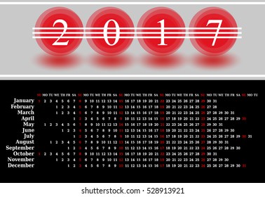 Calendar for 2017 on black background. Vector EPS10.