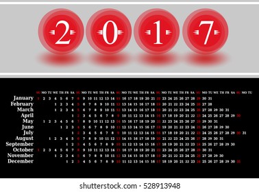 Calendar for 2017 on black background. Vector EPS10.