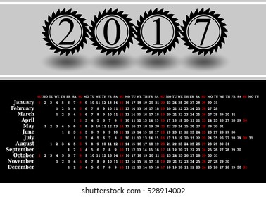 Calendar for 2017 on black background. Vector EPS10.