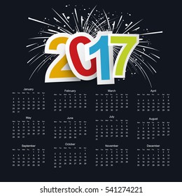 Calendar 2017 on black background