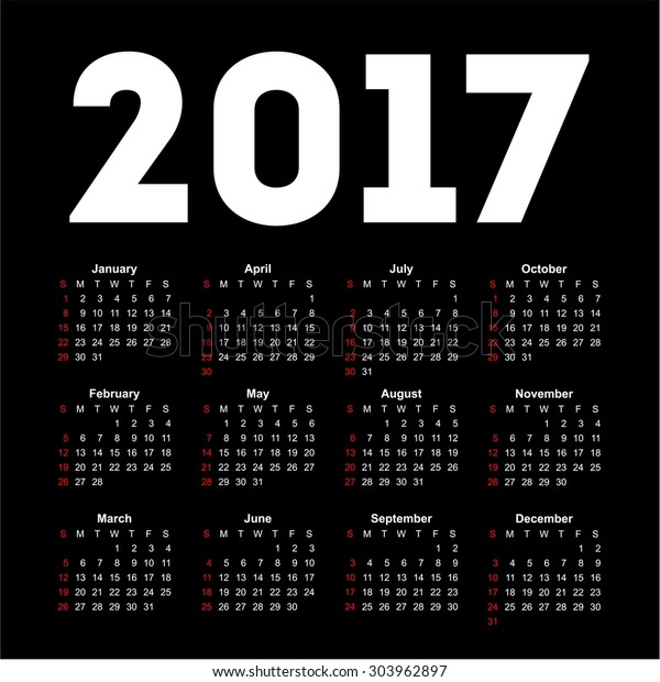 Calendar 2017 On Black Background Vector Stock Vector (Royalty Free ...