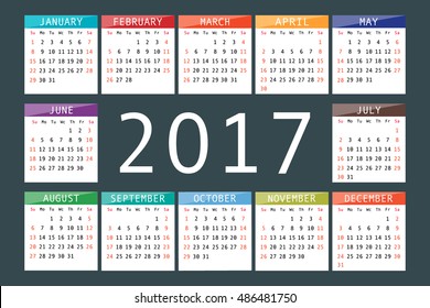 calendar for 2017 on dark background horizontal