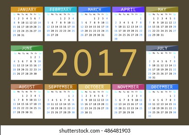 calendar for 2017 on dark background horizontal