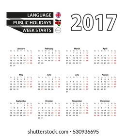 Calendar 2017 on English language. With Public Holidays for Kenya in year 2017. Week starts from Monday. Simple Calendar. Vector Illustration.