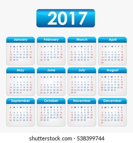 Calendar 2017 on a gray background with blue blocks