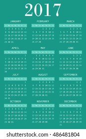 calendar for 2017 on greeen background vertical