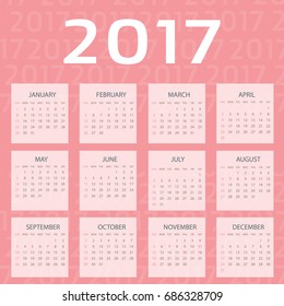calendar for 2017 on pink background