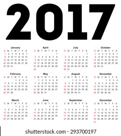 Calendar for 2017 on white background. Vector EPS10.