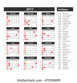 Calendar for 2017 on white background. Vector EPS10. art