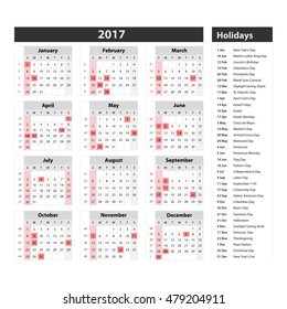 Calendar for 2017 on white background. Vector EPS10. art