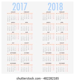 Calendar for 2017 on White Background. Week Starts Monday. Simple Vector Template