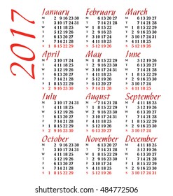Calendar 2017 on white background