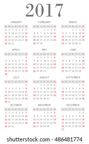 calendar for 2017 on white background vertical