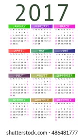 calendar for 2017 on white background vertical