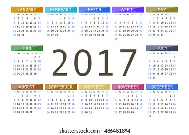 calendar for 2017 on white background horizontal