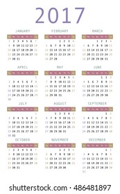 calendar for 2017 on white background vertical