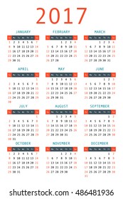 calendar for 2017 on white background vertical