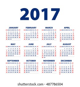 Calendar for 2017 on white background. Vector EPS10. art