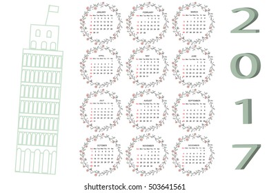 Calendar for 2017 on white background. Vector EPS10.