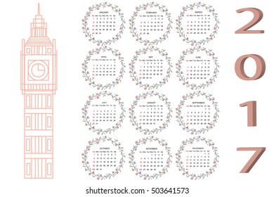 Calendar for 2017 on white background. Vector EPS10.