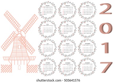 Calendar for 2017 on white background. Vector EPS10.