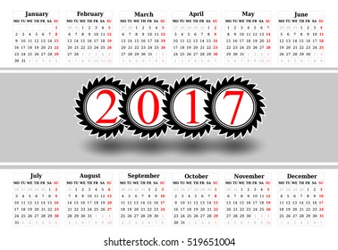 Calendar for 2017 on white background. Vector EPS10.