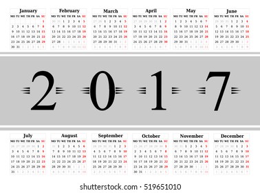 Calendar for 2017 on white background. Vector EPS10.