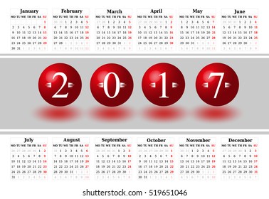 Calendar for 2017 on white background. Vector EPS10.