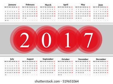 Calendar for 2017 on white background. Vector EPS10.