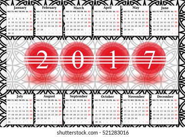 Calendar for 2017 on white background. Vector EPS10.