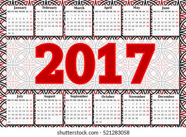 Calendar for 2017 on white background. Vector EPS10.