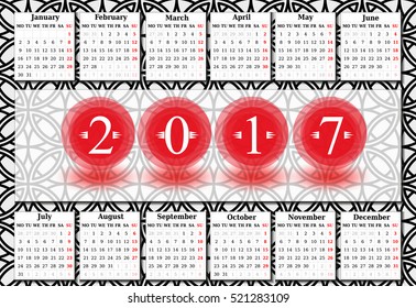 Calendar for 2017 on white background. Vector EPS10.