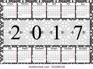 Calendar for 2017 on white background. Vector EPS10.