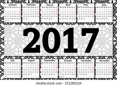 Calendar for 2017 on white background. Vector EPS10.