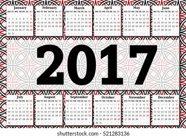 Calendar for 2017 on white background. Vector EPS10.