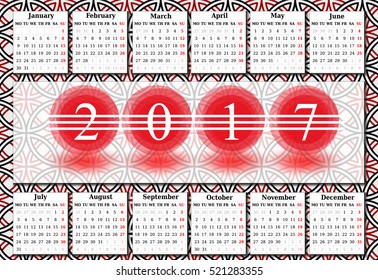 Calendar for 2017 on white background. Vector EPS10.