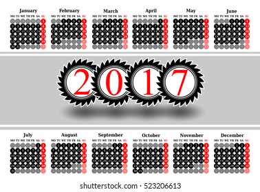 Calendar for 2017 on white background. Vector EPS10.